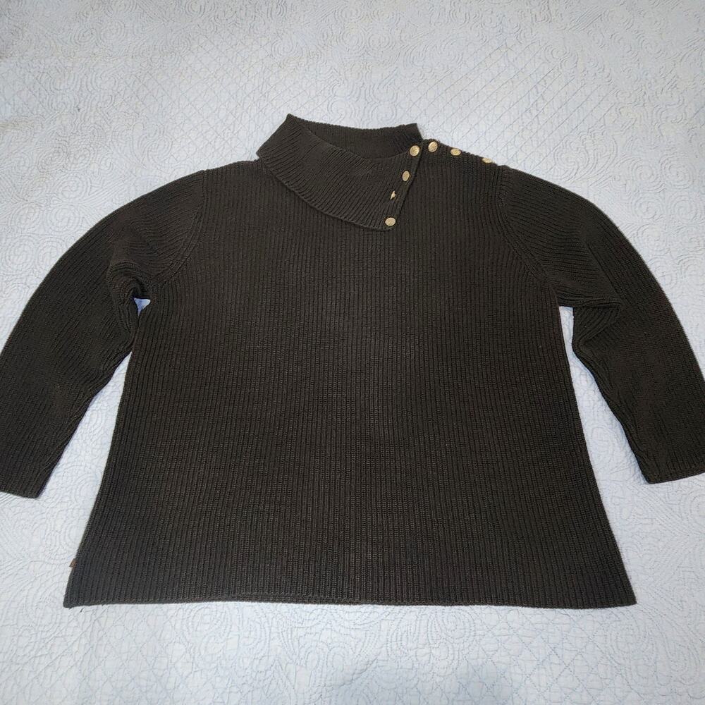 Vintage Lauren Ralph Lauren 100% Cotton Knit Sweater Mock Neck Button XL